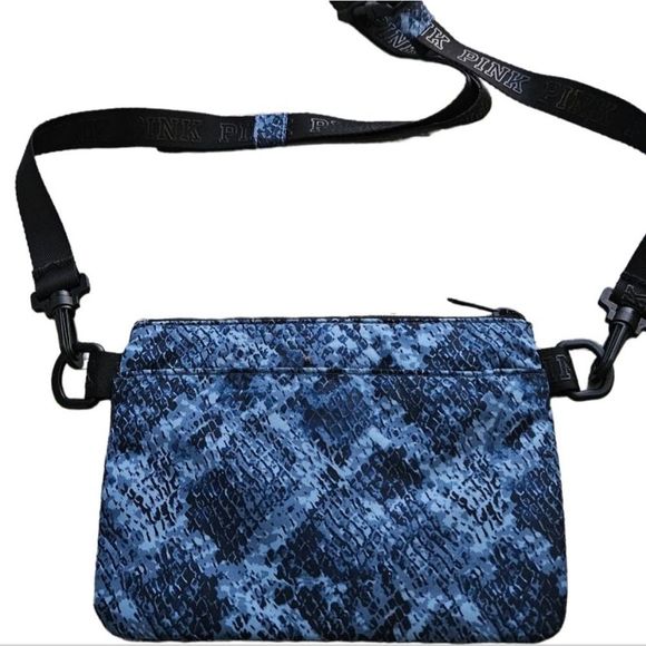 PINK VICTORIA'S SECRET ADJUSTABLE CROSSBODY WORKOUT SHOULDER BAG. BLUE CROCODILE - Picture 8 of 11